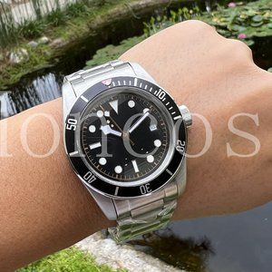 Custom Made MODS Watch Black Bay with Automatic Movement Silver with Black Rings